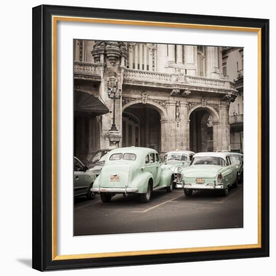 Classic American Cars in Front of the Gran Teatro, Parque Central, Havana, Cuba-Jon Arnold-Framed Photographic Print