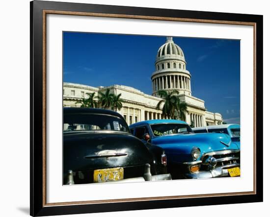 Classic American Taxi Cars Parked in Front of National Capital Building, Havana, Cuba-Martin Lladó-Framed Photographic Print