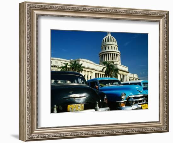 Classic American Taxi Cars Parked in Front of National Capital Building, Havana, Cuba-Martin Lladó-Framed Photographic Print