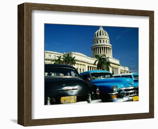 Classic American Taxi Cars Parked in Front of National Capital Building, Havana, Cuba-Martin Lladó-Framed Photographic Print