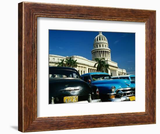 Classic American Taxi Cars Parked in Front of National Capital Building, Havana, Cuba-Martin Lladó-Framed Photographic Print