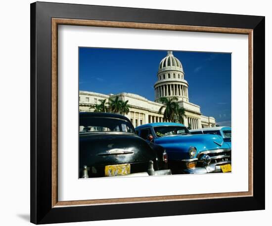 Classic American Taxi Cars Parked in Front of National Capital Building, Havana, Cuba-Martin Lladó-Framed Photographic Print