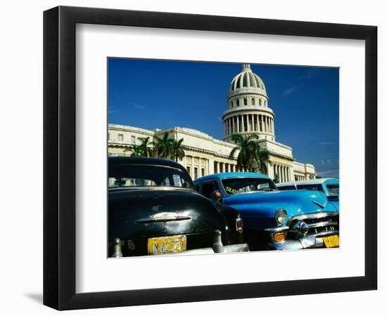 Classic American Taxi Cars Parked in Front of National Capital Building, Havana, Cuba-Martin Lladó-Framed Photographic Print