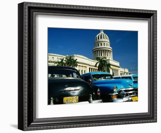 Classic American Taxi Cars Parked in Front of National Capital Building, Havana, Cuba-Martin Lladó-Framed Photographic Print