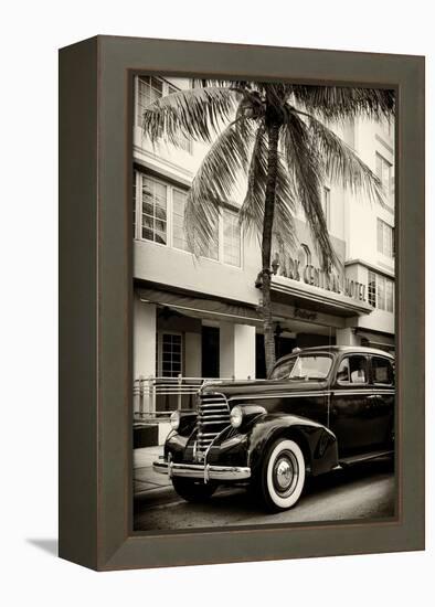 Classic Antique Car of Art Deco District - Park Central Hotel on Ocean Drive - Miami Beach-Philippe Hugonnard-Framed Premier Image Canvas