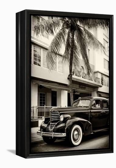 Classic Antique Car of Art Deco District - Park Central Hotel on Ocean Drive - Miami Beach-Philippe Hugonnard-Framed Premier Image Canvas