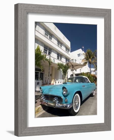 Classic Antique Thunderbird, Art Deco District, South Beach, Miami, Florida, USA-Richard Maschmeyer-Framed Photographic Print