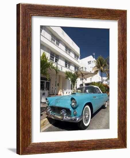 Classic Antique Thunderbird, Art Deco District, South Beach, Miami, Florida, USA-Richard Maschmeyer-Framed Photographic Print