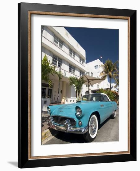 Classic Antique Thunderbird, Art Deco District, South Beach, Miami, Florida, USA-Richard Maschmeyer-Framed Photographic Print