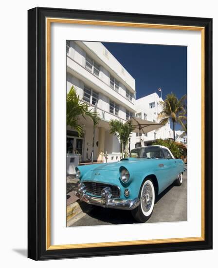 Classic Antique Thunderbird, Art Deco District, South Beach, Miami, Florida, USA-Richard Maschmeyer-Framed Photographic Print