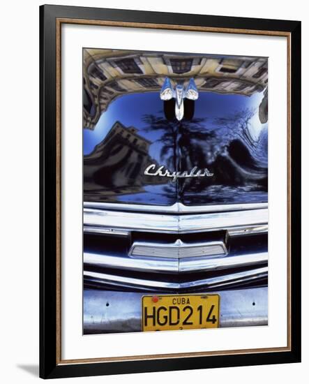 Classic Black Chrysler Car with Reflections in Paintwork, Havana, Cuba, West Indies-Lee Frost-Framed Photographic Print