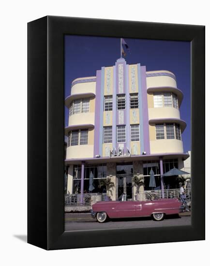 Classic Cadillac at The Marlin, South Beach, Miami, Florida, USA-Robin Hill-Framed Premier Image Canvas