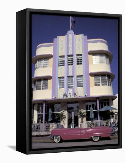 Classic Cadillac at The Marlin, South Beach, Miami, Florida, USA-Robin Hill-Framed Premier Image Canvas