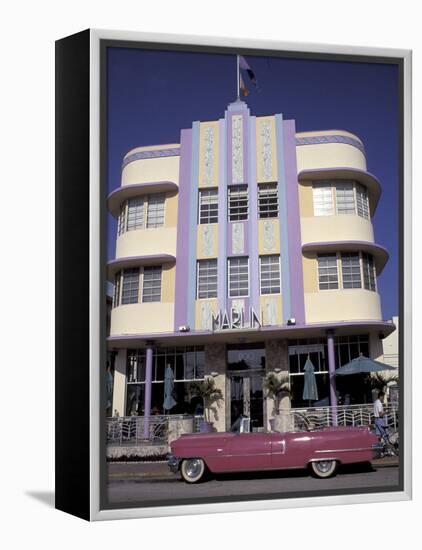 Classic Cadillac at The Marlin, South Beach, Miami, Florida, USA-Robin Hill-Framed Premier Image Canvas