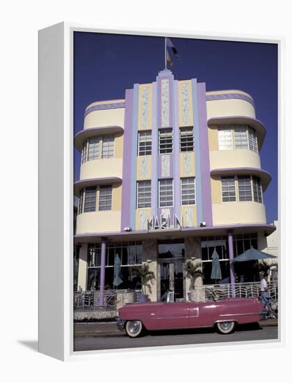 Classic Cadillac at The Marlin, South Beach, Miami, Florida, USA-Robin Hill-Framed Premier Image Canvas