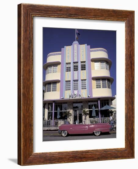 Classic Cadillac at The Marlin, South Beach, Miami, Florida, USA-Robin Hill-Framed Photographic Print