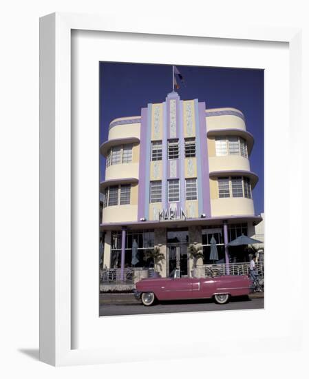 Classic Cadillac at The Marlin, South Beach, Miami, Florida, USA-Robin Hill-Framed Photographic Print