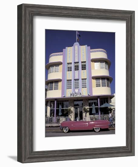 Classic Cadillac at The Marlin, South Beach, Miami, Florida, USA-Robin Hill-Framed Premium Photographic Print