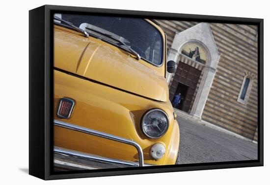 Classic Fiat 500 Car Parked Outside Church, Montepulciano, Tuscany, Italy-Julian Castle-Framed Premier Image Canvas