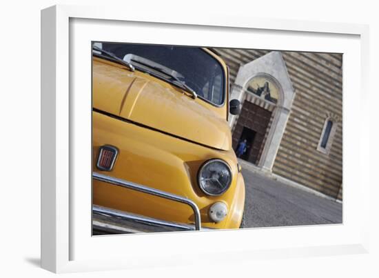 Classic Fiat 500 Car Parked Outside Church, Montepulciano, Tuscany, Italy-Julian Castle-Framed Photographic Print