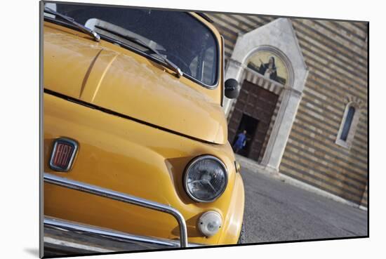 Classic Fiat 500 Car Parked Outside Church, Montepulciano, Tuscany, Italy-Julian Castle-Mounted Photographic Print