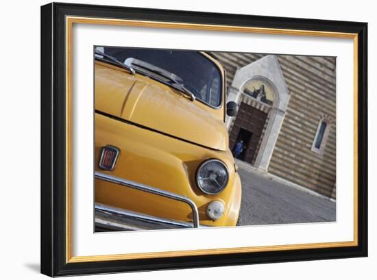 Classic Fiat 500 Car Parked Outside Church, Montepulciano, Tuscany, Italy-Julian Castle-Framed Photographic Print