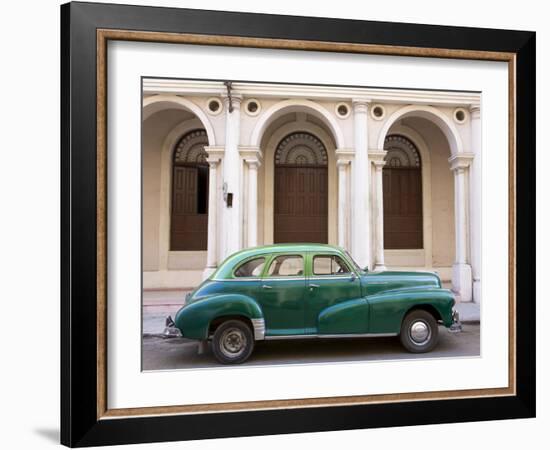 Classic Green American Car Parked Outside the National Ballet School, Havana, Cuba-Lee Frost-Framed Photographic Print