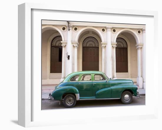 Classic Green American Car Parked Outside the National Ballet School, Havana, Cuba-Lee Frost-Framed Photographic Print