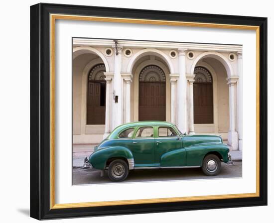 Classic Green American Car Parked Outside the National Ballet School, Havana, Cuba-Lee Frost-Framed Photographic Print