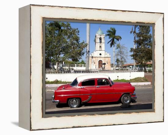 Classic Red American Car Parked By the Old Square in Vinales Village, Pinar Del Rio, Cuba-Lee Frost-Framed Premier Image Canvas