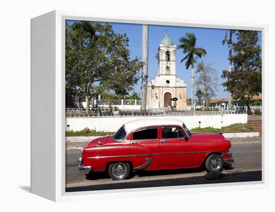 Classic Red American Car Parked By the Old Square in Vinales Village, Pinar Del Rio, Cuba-Lee Frost-Framed Premier Image Canvas