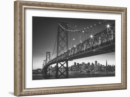 Classic San Francisco in Black and White, Bay Bridge at Night-Vincent James-Framed Photographic Print