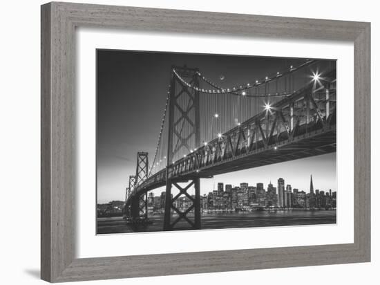 Classic San Francisco in Black and White, Bay Bridge at Night-Vincent James-Framed Photographic Print