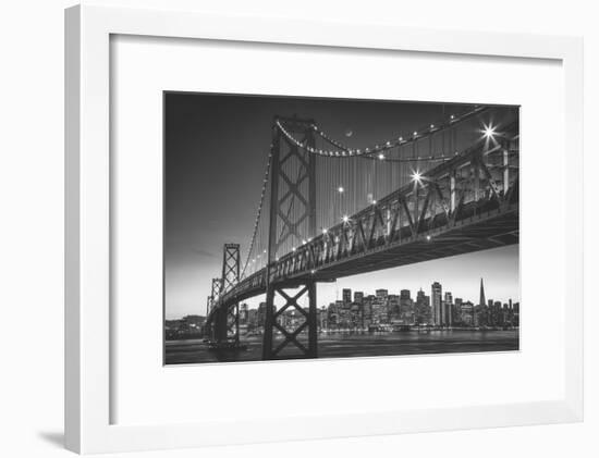 Classic San Francisco in Black and White, Bay Bridge at Night-Vincent James-Framed Photographic Print