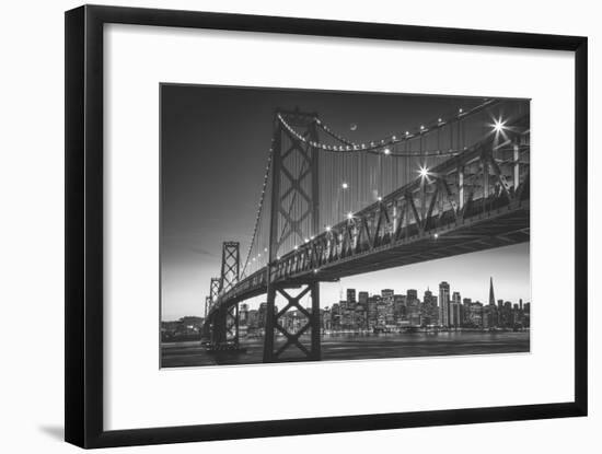 Classic San Francisco in Black and White, Bay Bridge at Night-Vincent James-Framed Photographic Print