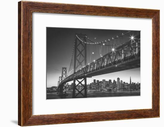 Classic San Francisco in Black and White, Bay Bridge at Night-Vincent James-Framed Photographic Print