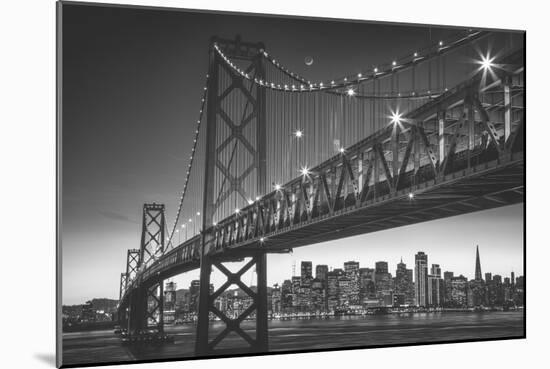 Classic San Francisco in Black and White, Bay Bridge at Night-Vincent James-Mounted Photographic Print