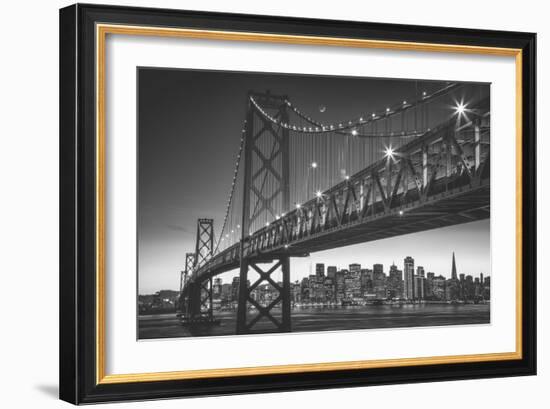 Classic San Francisco in Black and White, Bay Bridge at Night-Vincent James-Framed Photographic Print