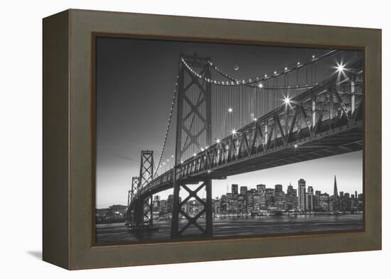 Classic San Francisco in Black and White, Bay Bridge at Night-Vincent James-Framed Premier Image Canvas