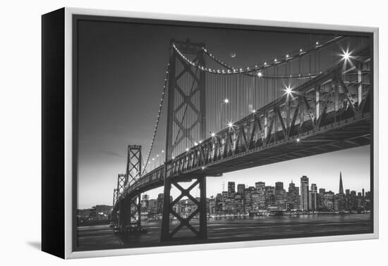 Classic San Francisco in Black and White, Bay Bridge at Night-Vincent James-Framed Premier Image Canvas