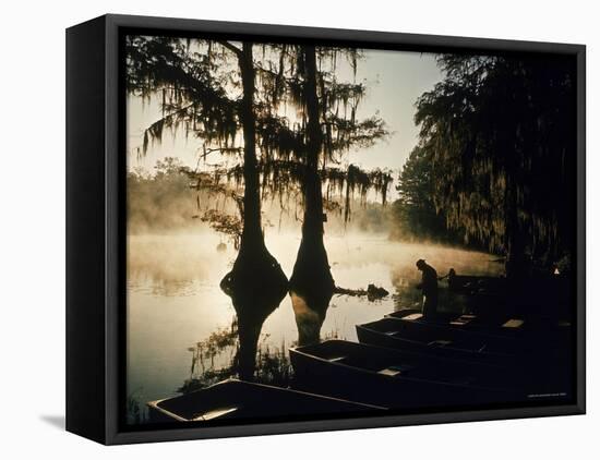 Classic Southern Scene of Fisherman Readying Equipment by the Texas/Louisiana Border-Ralph Crane-Framed Premier Image Canvas