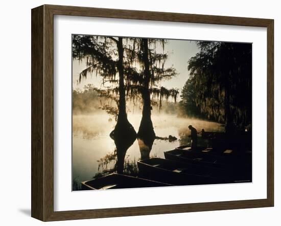 Classic Southern Scene of Fisherman Readying Equipment by the Texas/Louisiana Border-Ralph Crane-Framed Photographic Print