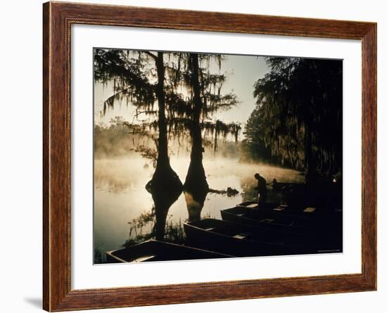 Classic Southern Scene of Fisherman Readying Equipment by the Texas/Louisiana Border-Ralph Crane-Framed Photographic Print
