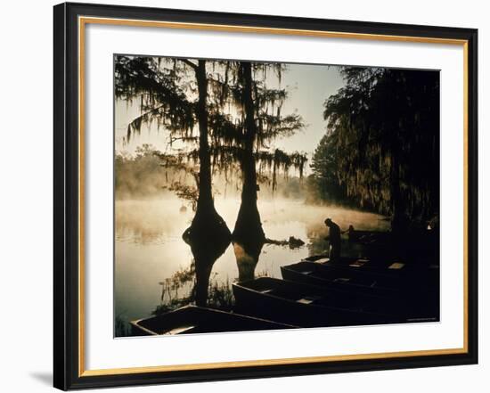 Classic Southern Scene of Fisherman Readying Equipment by the Texas/Louisiana Border-Ralph Crane-Framed Photographic Print