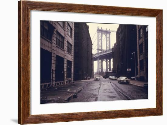 Classic View of the Manhattan Bridge Tower in Brooklyn. June 1974-null-Framed Photo