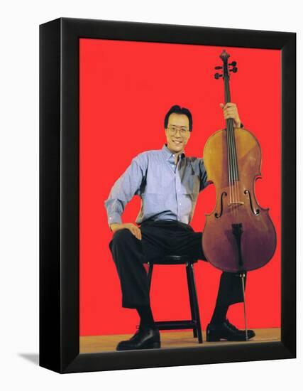 Classical Cellist Yo-Yo Ma Sitting with Cello in Smiling, Full Length Portrait-Ted Thai-Framed Premier Image Canvas