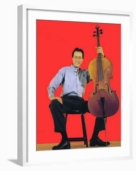Classical Cellist Yo-Yo Ma Sitting with Cello in Smiling, Full Length Portrait-Ted Thai-Framed Premium Photographic Print
