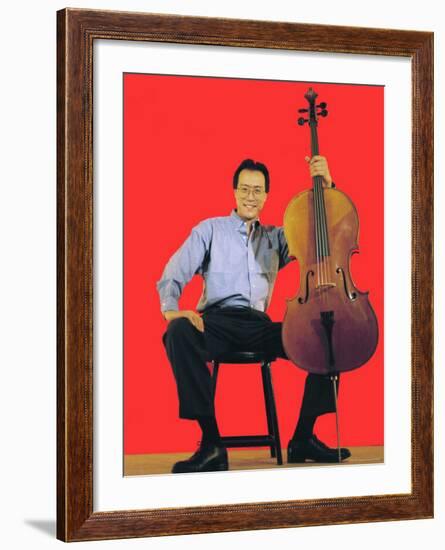 Classical Cellist Yo-Yo Ma Sitting with Cello in Smiling, Full Length Portrait-Ted Thai-Framed Premium Photographic Print