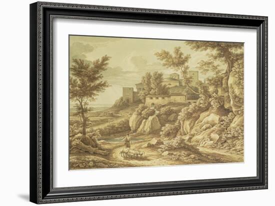 Classical Landscape with Shepherd, 1828 (Pen and Ink, Wash, Pencil and W/C)-Johann Christian Reinhart-Framed Giclee Print