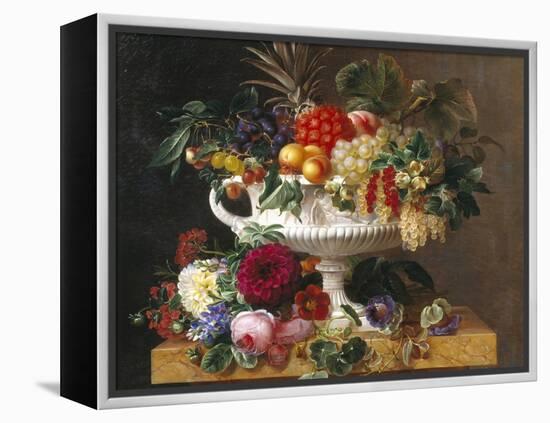 Classical Urn with Gooseberries, Apricots, Nuts and Currants-Johan Laurentz Jensen-Framed Premier Image Canvas